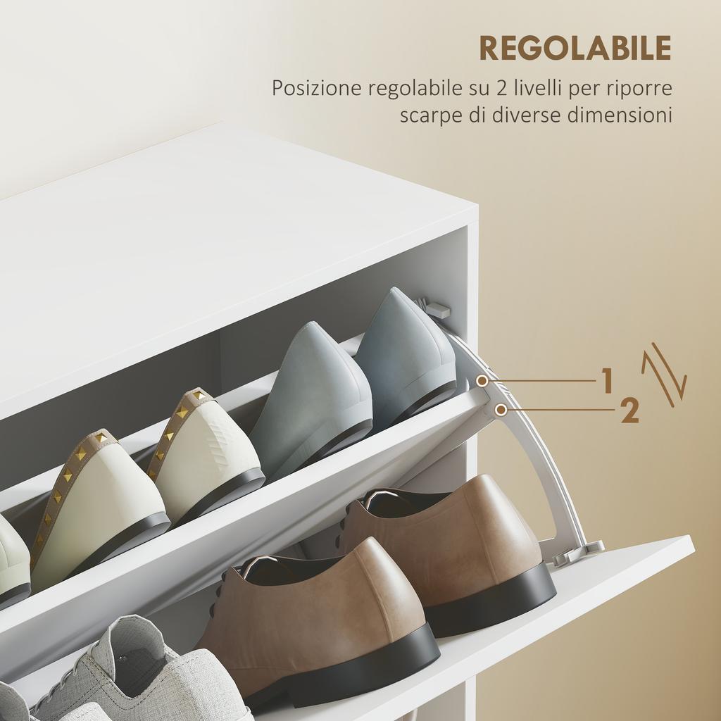 Space-Saving Wooden Shoe Rack, 4 Drop-Down Drawers, 16-24 Pairs, 120x24x81cm, White