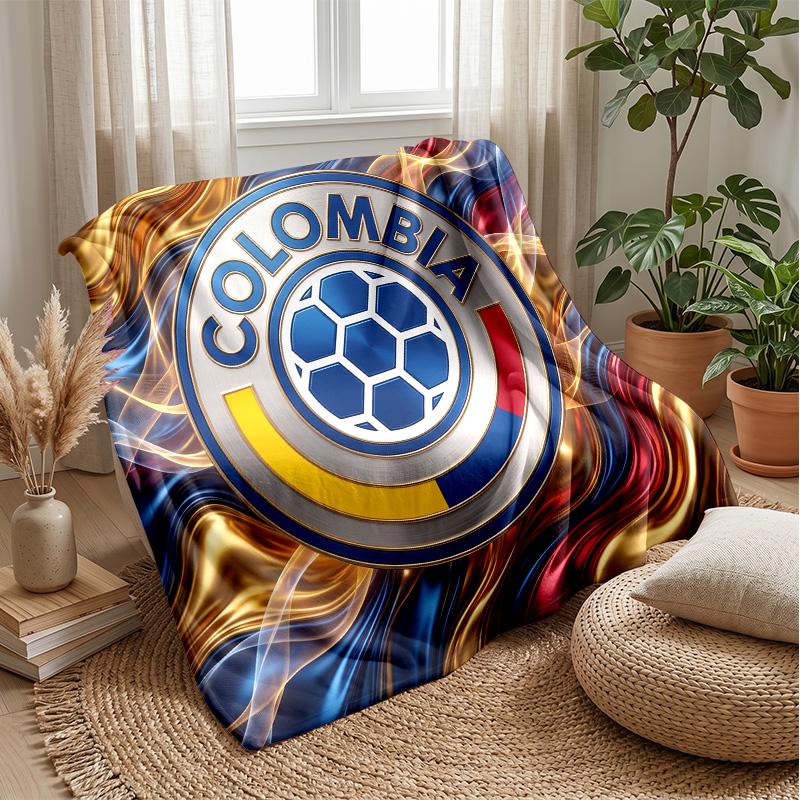 Colombia Football Printed Flannel Blanket Skin Friendly Warm Decorative Throw for Indoor Couch Bed Daily Use