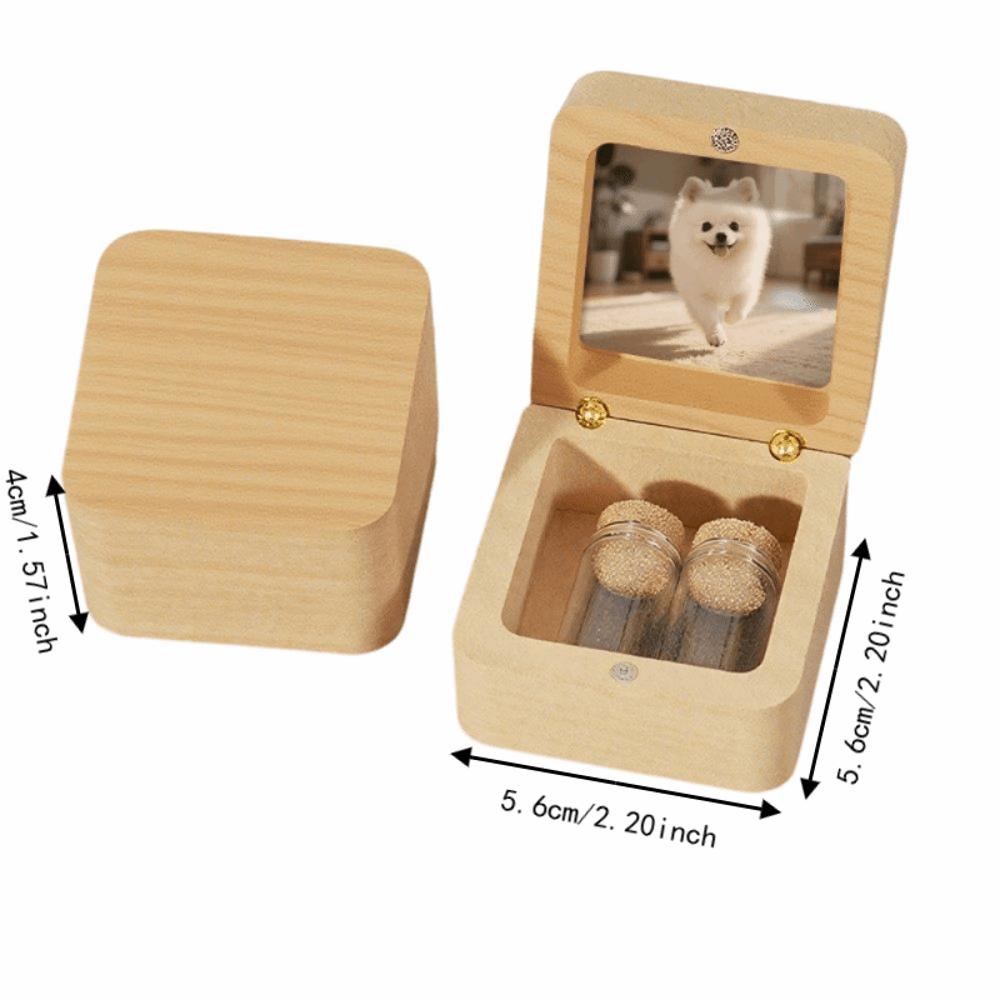 Wooden Pet Hair Memorial Box Magnetic Memorial Container Wooden Keepsake Box Pet Owner Gift