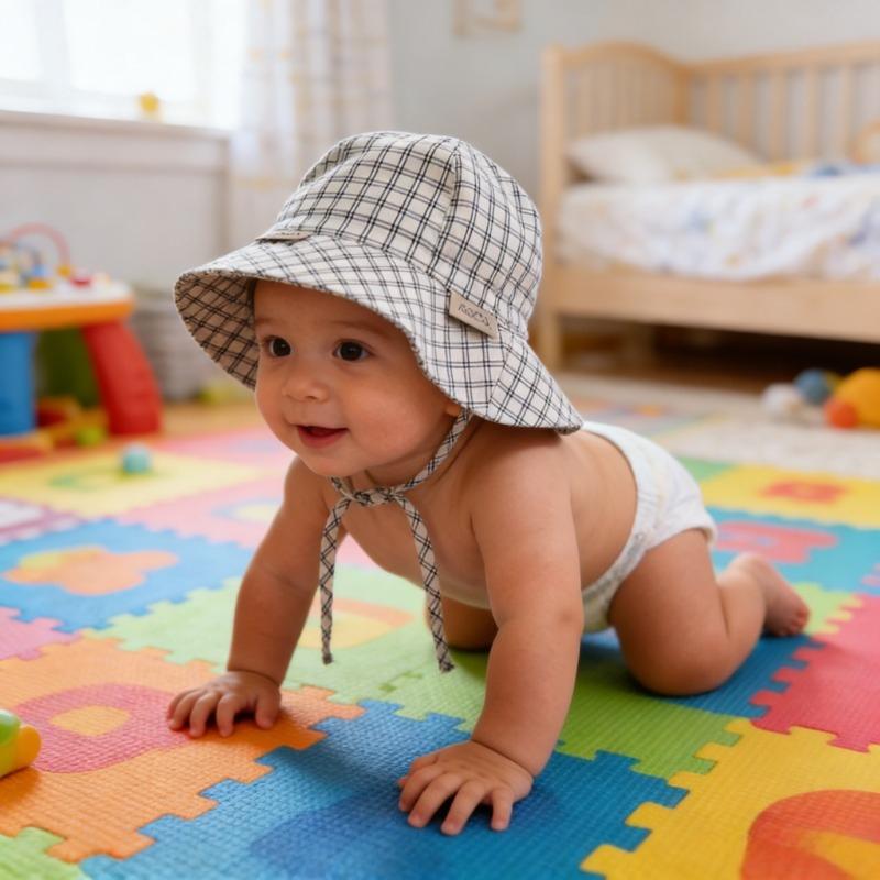 Boy Children Striped Lacing Fisherman's Cap Girl Baby Solid Casual Sunscreen Hat Infant Cotton Caps Kid Windproof Basin Hats