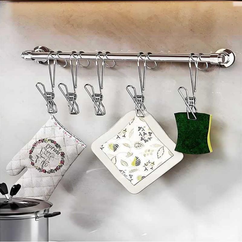 5Pcs Stainless Steel Clothespins With Hooks Metal Spring Clips With Hooks Universal Hanging Clips For Offices Kitchens Bathroom