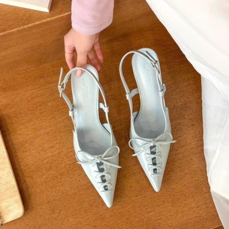 2025 Designer Buckle Strap Pumps Women Sexy Cross Lace Up Pointed Toe Low Thin Heels Wedding Banquet Dress Mules