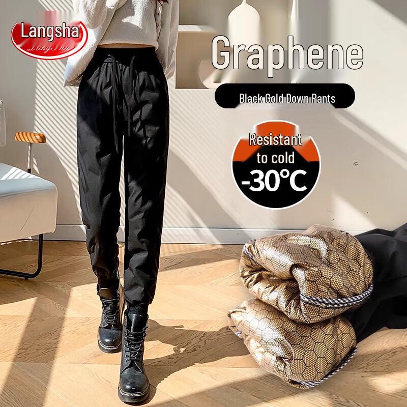 

Langsha Women s Black Gold Down Winter Pants L