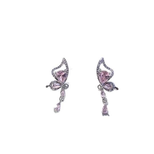New light luxury butterfly wings exquisite niche simple versatile pink butterfly stud earrings ear jewelry