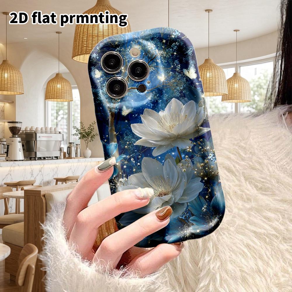 Phone Case: 2D flat design suitable for iPhone 18, 17, 16, 15, 14, 13Pro protective case, couple style, dark night white lotus, Christmas and Hallowee