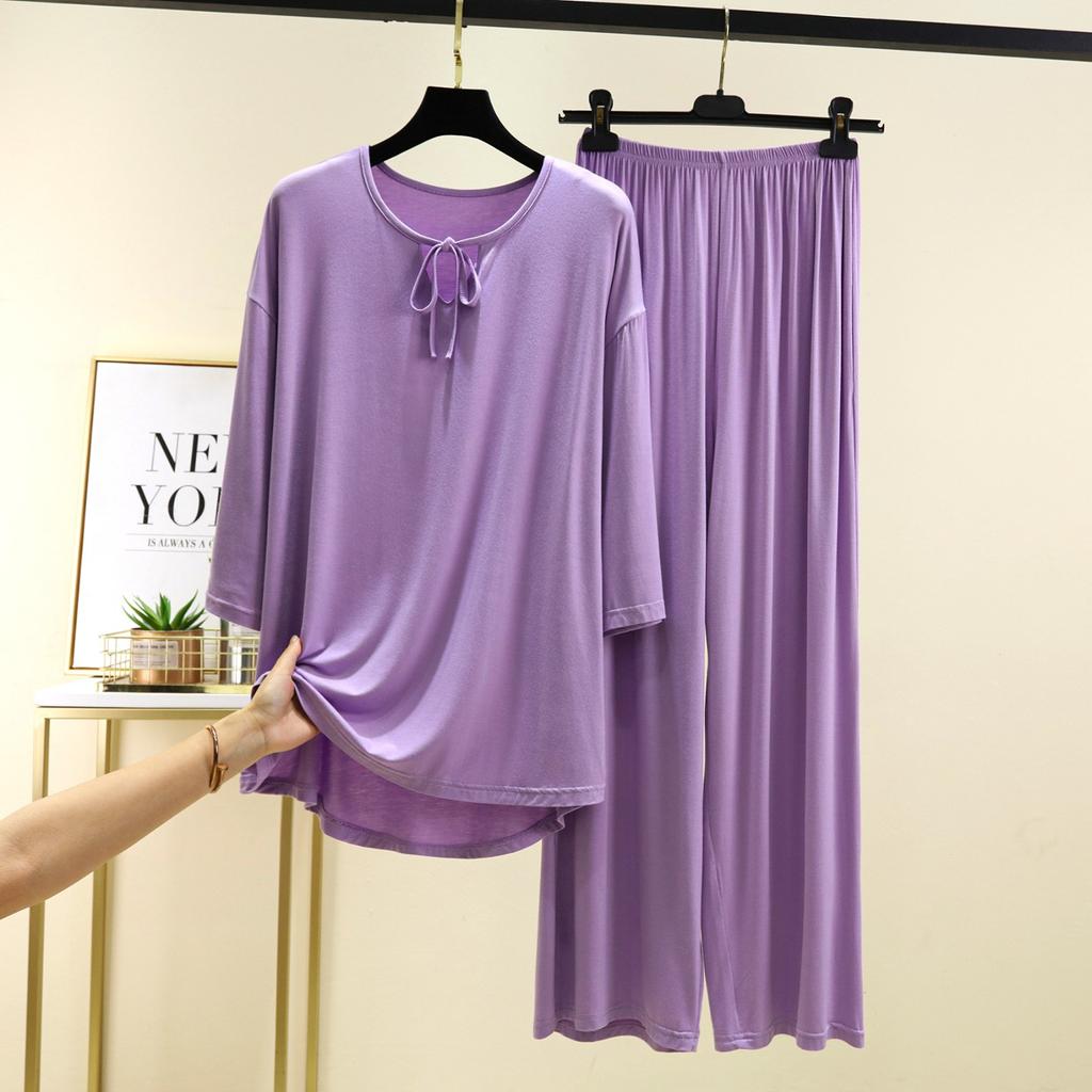 Ladies' Summer Loose And Comfortable Three Quarter Sleeved T-shirt Straight Leg Pants Plus Size Pajamas Set