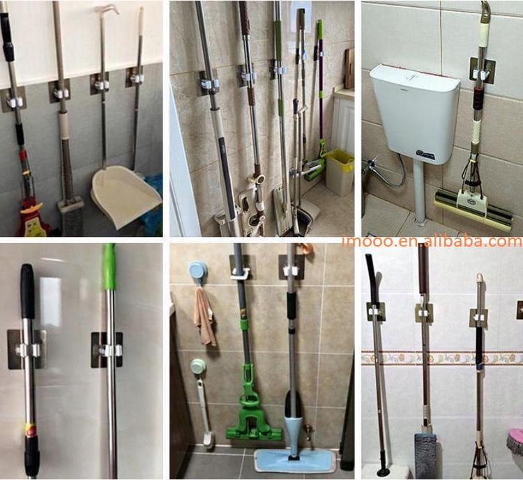 Factory Price Wall Hook Strong Adhesive Kitchen Mop Holder Home Essentials Bathroom Hanger Brush Broom Hook