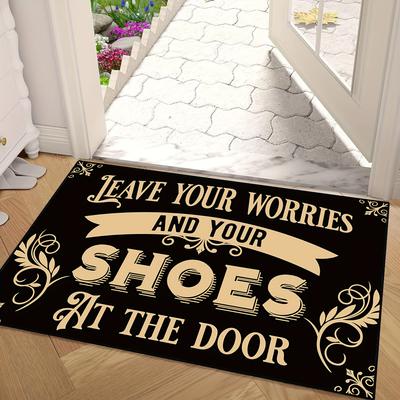 1Pcs Leave Your Worries And Shoes Floor Mat Modern Kitchen Polyester Rug Non-Slip Colorful Indoor Carpet, For Home Bathroom Bedroom Living Room Decor
