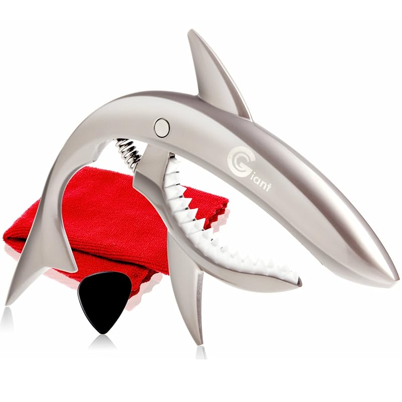

Phoenix one touch Guitar capo [type] Shark] Cleaning fiber cloth/pick/manufacturer s warranty 4-piece set Silver