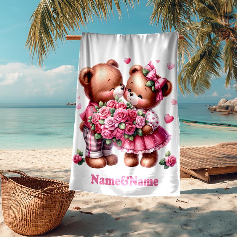 Custom Name Ultra-Soft Beach Towel with Love Theme,Ideal for Pool - Camping, Diving - Perfect Travel Essential, Vibrant Beach Towel.