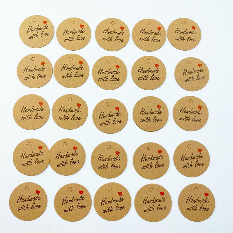 100pcs Round Kraft Paper Gift Tags Baking Printed Tag Celebrating Labels Handmade Wedding Party Decoration Packaging Hang Paper