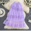Autumn Sweet Retro Court Wood Ear Patchwork Irregular Cake Puffy Skirt Fairy Lace Mesh Half Skirt