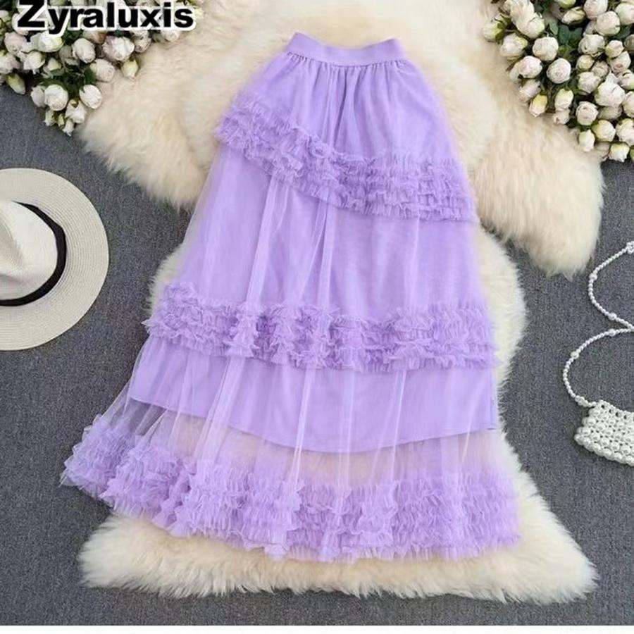 Autumn Sweet Retro Court Wood Ear Patchwork Irregular Cake Puffy Skirt Fairy Lace Mesh Half Skirt
