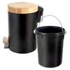 Kosz na Śmieci Metalowy Bambusowy Czarny z Pedałem Wiadrem Łazienkowy 3L