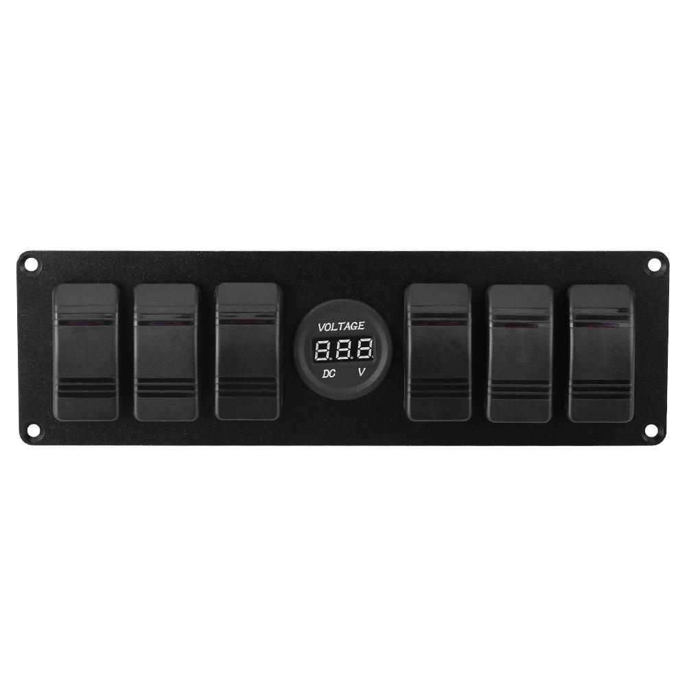 6 Gang Red LED Rocker Switch Panel with Voltmeter for Car RV Boat Yacht Marine 12V-24V