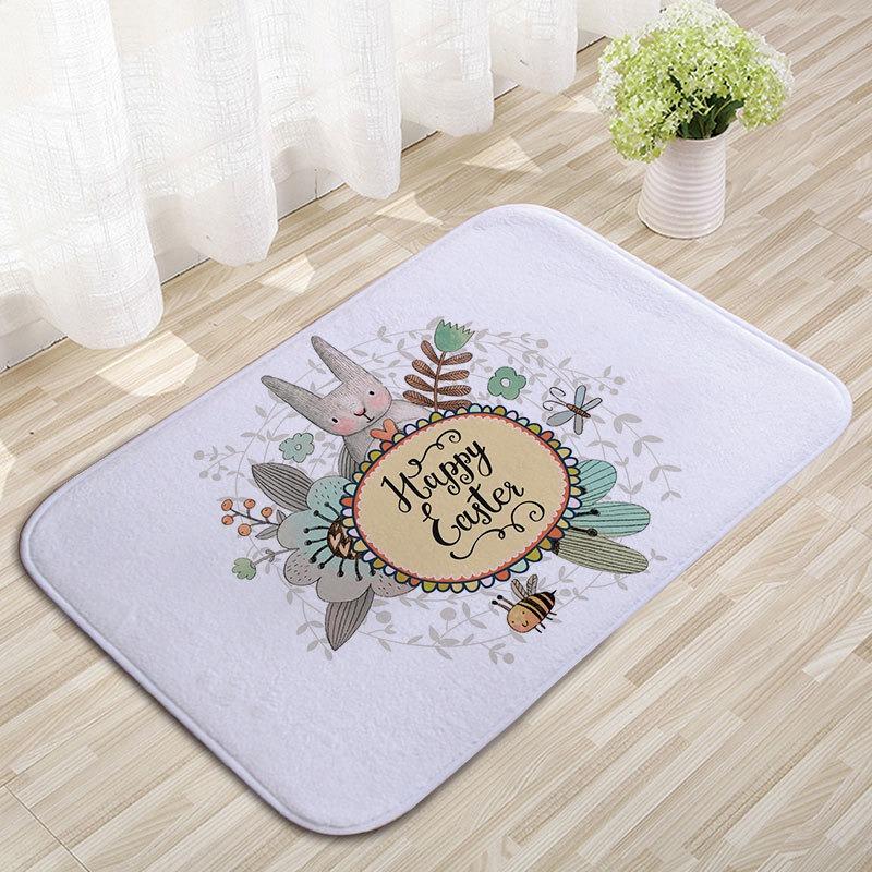 Spring Floral Bee Door Mat Watercolor Illustration Style "Spring" Wreath Bee Wildflowers Print Carpet Soft Non-Slip Entryway Rug