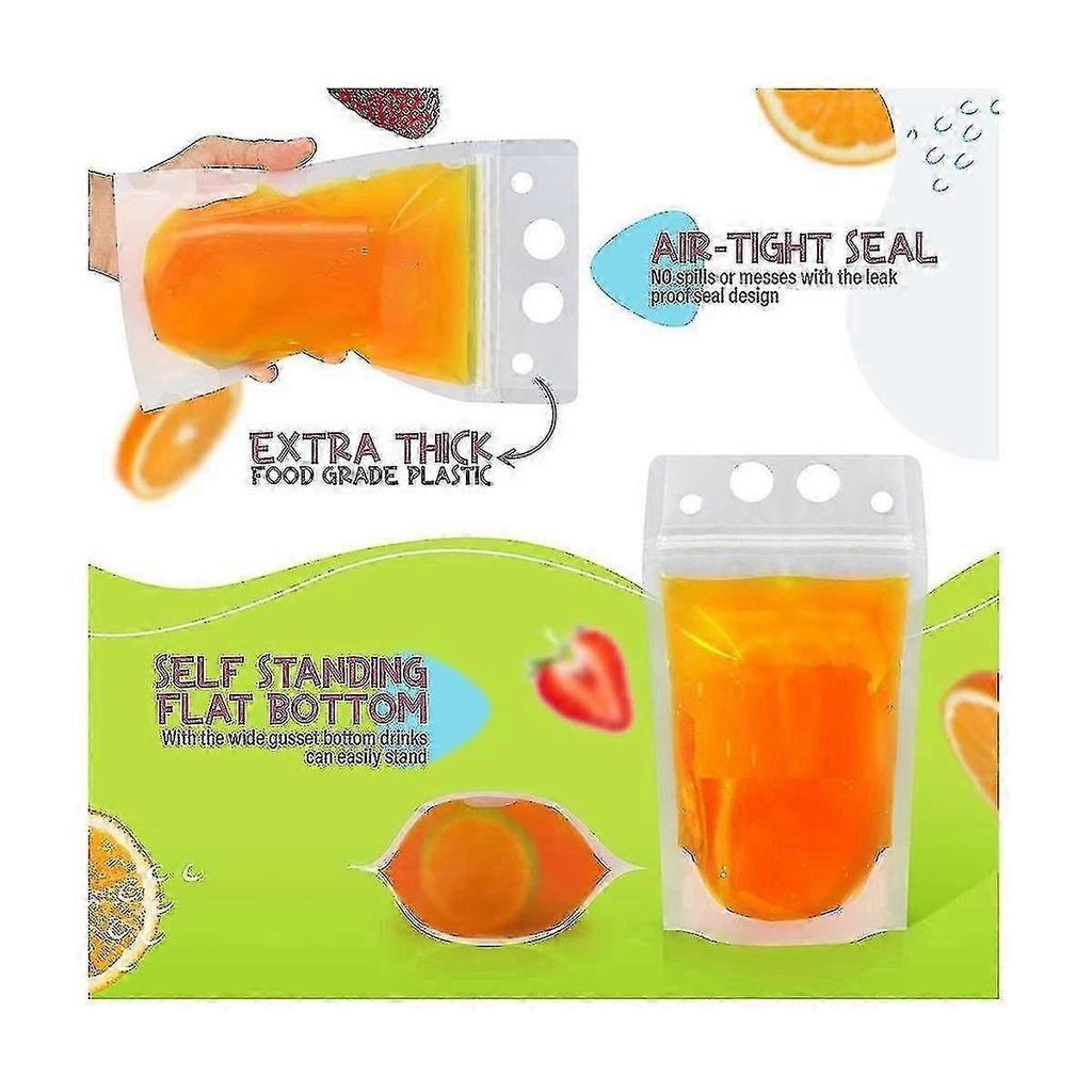 100pcs 16oz Travel Drink Pouches - Resealable Straw Included Hydration Bags