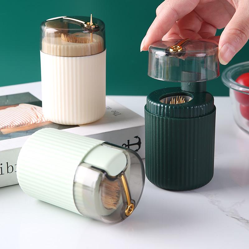Luxury Style Automatic Pop-up Toothpick Holder for Home Living Room, Round Push-Type Storage Jar, Creative Design.