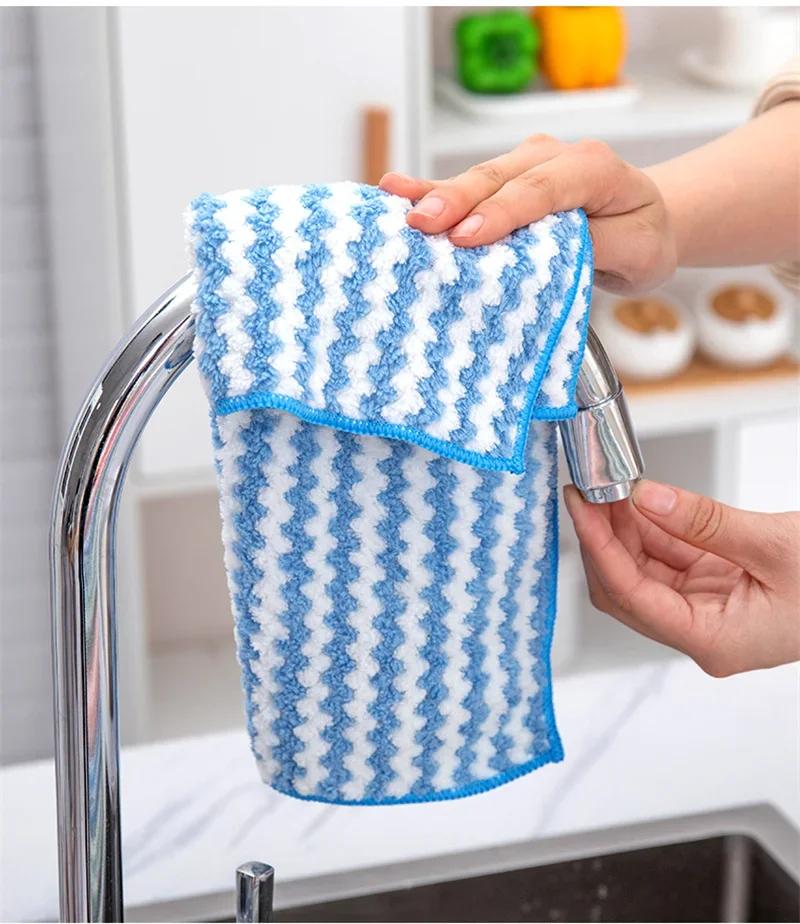 Utensils for Kitchen Thicken Absorb Water Dishcloth Non-stick Oil Useful Things for Home Pot Rag Coral Fleece Scouring Pad Towel