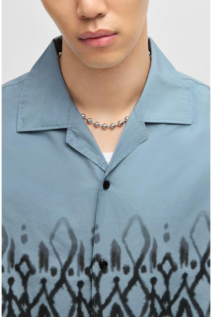 HUGO Oversized Fit Cotton Shirt with Size Blue Men's Hand-Painted Print, Small,