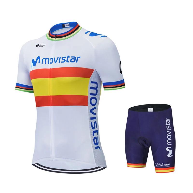 2025 Movistar Pattern Men Summer Cycling Clothing Breathable Clothes Kit Short Sleeve Bib Shorts MTB Ropa Ciclismo Maillot Wear