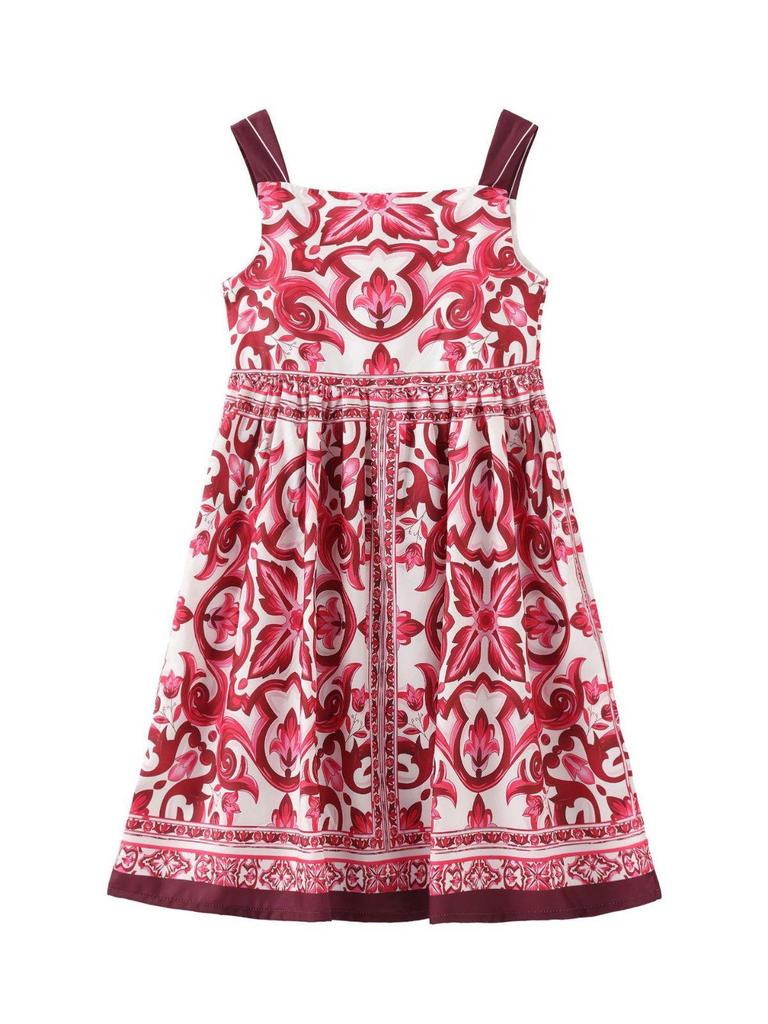 2025 European & American Style Blue & White Porcelain Spaghetti Strap Sleeveless Dress for Girls