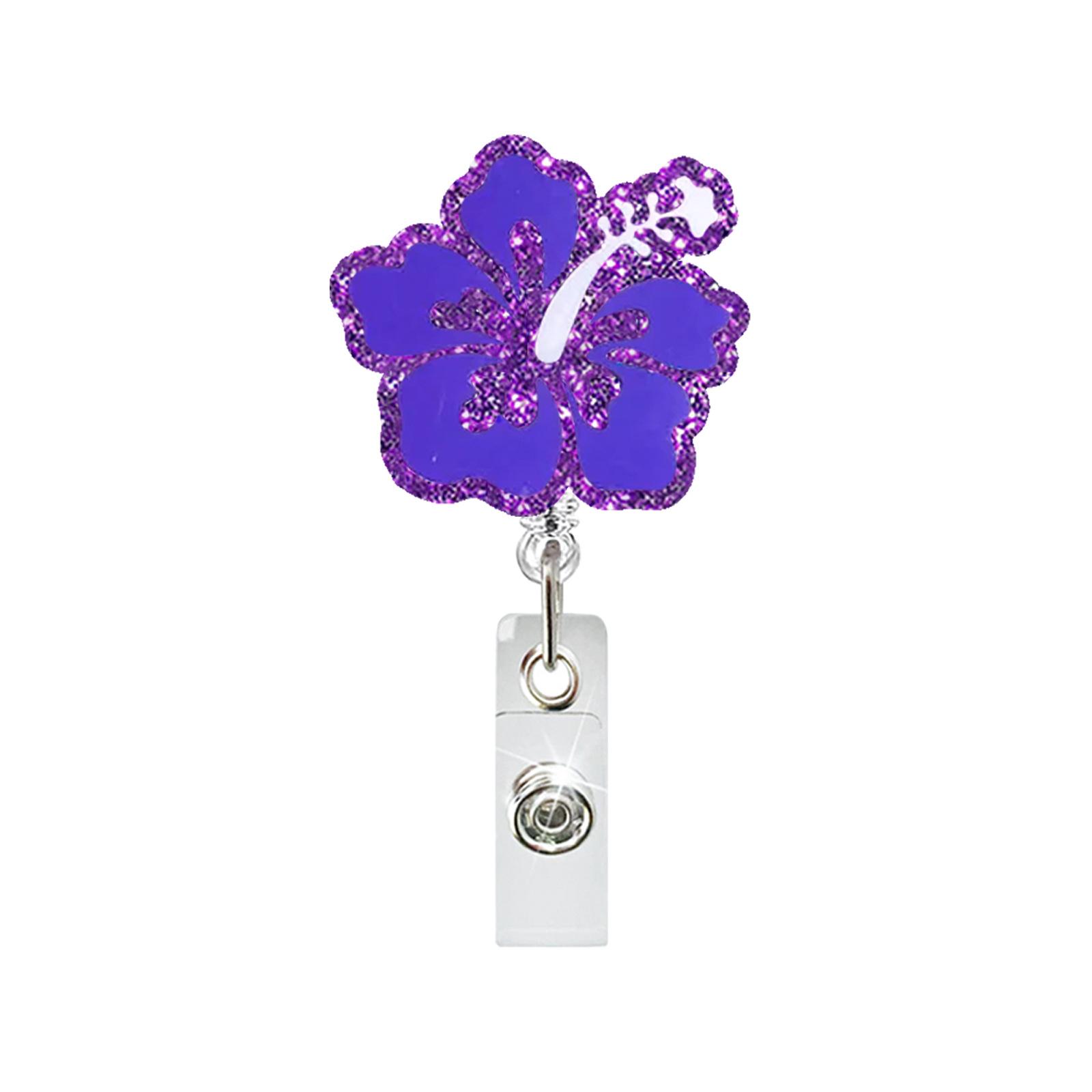 

Glitter Hibiscus Badge Reel Retractable ID Holder Acrylic Alligator Clip Healthcare Worker Nurse Office Trade Show Gift Supplies