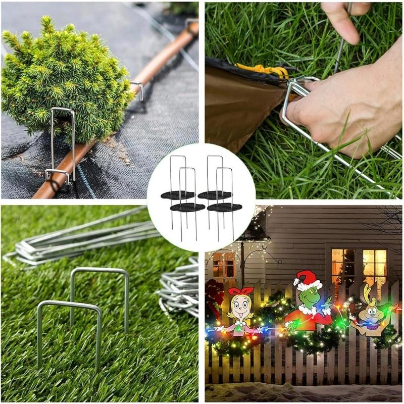 101Pcs Garden Stakes Set 50 U-Shaped Staples Pegs 50 Fixing Gaskets 1 Pick Hook