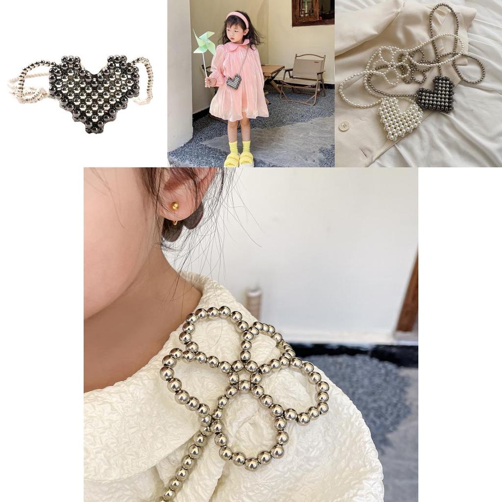 Trendy Mini Children's Crossbody Bag With Adorable Pearl Heart Design For Girls
