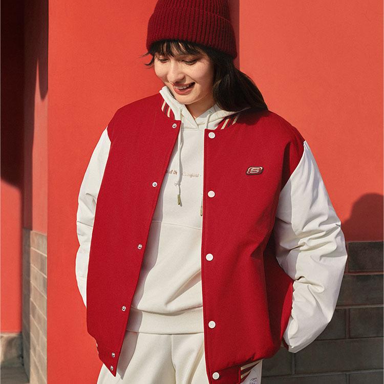 Skechers New Year Collection Sports Lifestyle Collection Baseball Jacket Unisex Berry Red L125U042-03LC