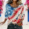 Women Plus Size Round Neck Half Sleeve Star Printed Navy Blue Loose Blouse