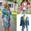 Elegante Cardigan Asimmetrico a Righe con Maniche a Tre Quarti per la Moda Autunnale