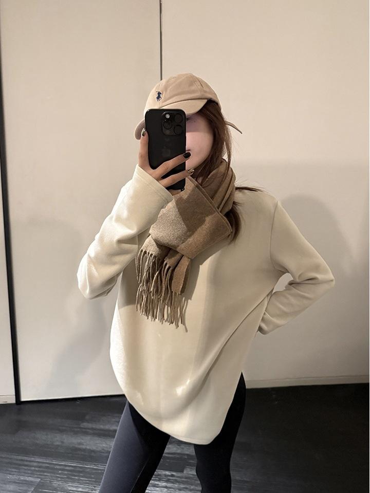 

YOLO SHOP Женский топ из ворсованного тенсела с длинным рукавом и круглым вырезом - Осенне-зимний, удобный крой L