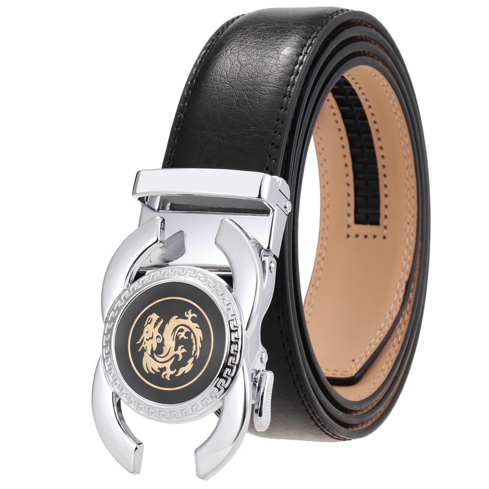 1Pcs Fashion Trend Men'S Automatic Buckle, Versatile Alloy Buckle Belt, Two-Layer Cowhide Belt Ly36-33539-1