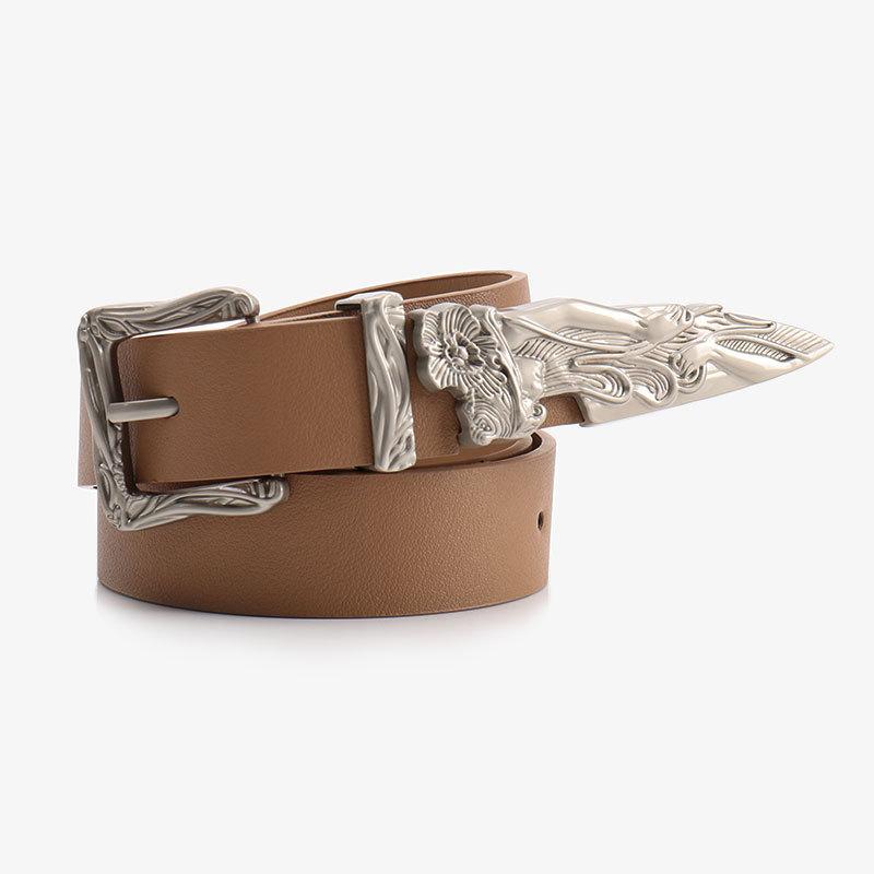 Leopard Print Western Style Leather Belt For Women And Men With Alloy Buckle For Casual Wear