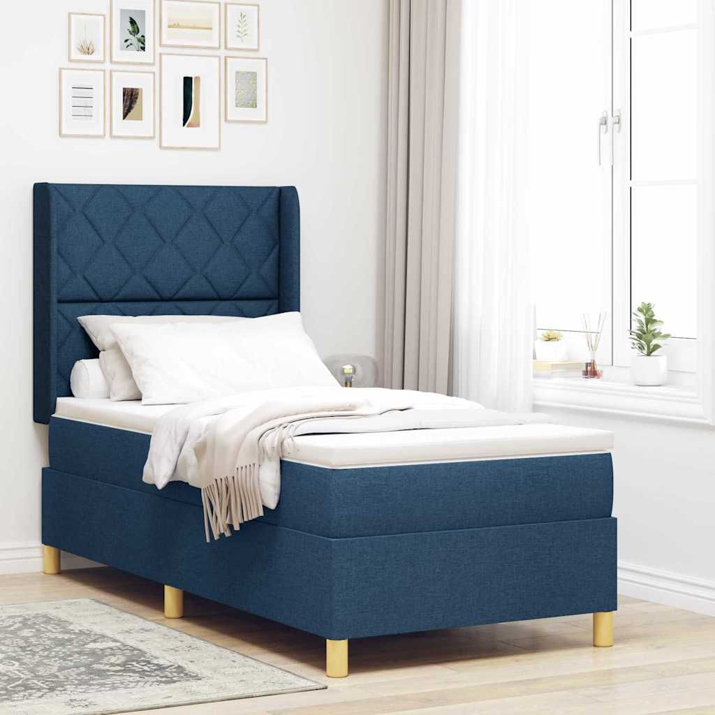 Boxspring Bed with Headboard Blue 90 x 200 cm Fabric
