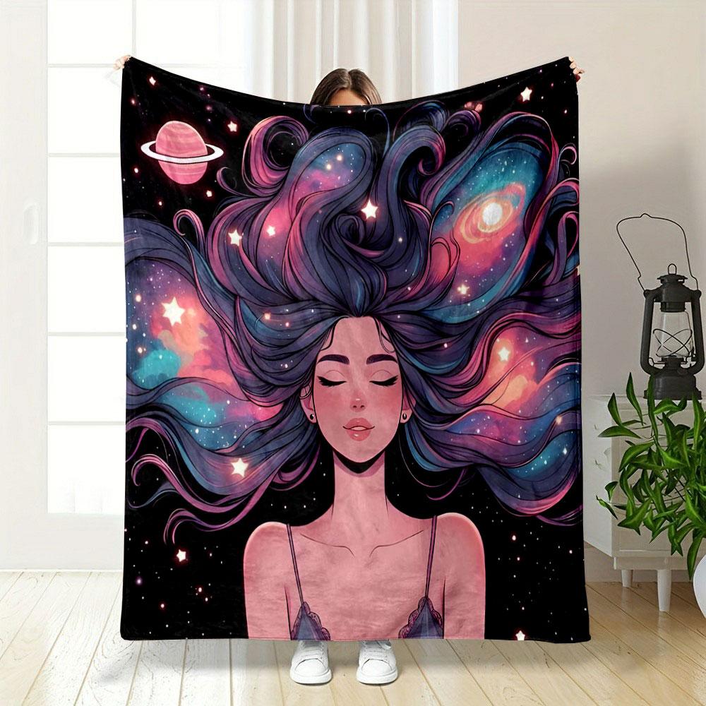 Galaxy Dreaming Girl Blanket print blanket soft and cozy perfect for the living room bed sofa or a nap,gift