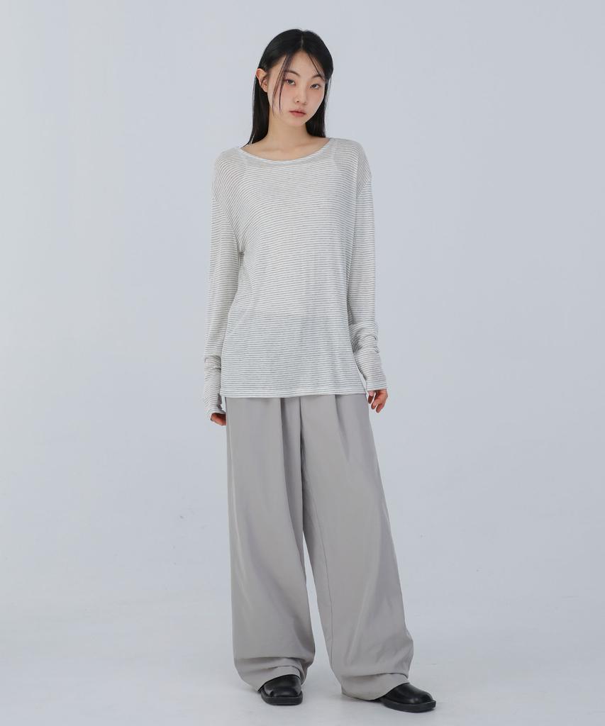 CHICKS Airy Double-Pleat Wide Slacks Light Gray