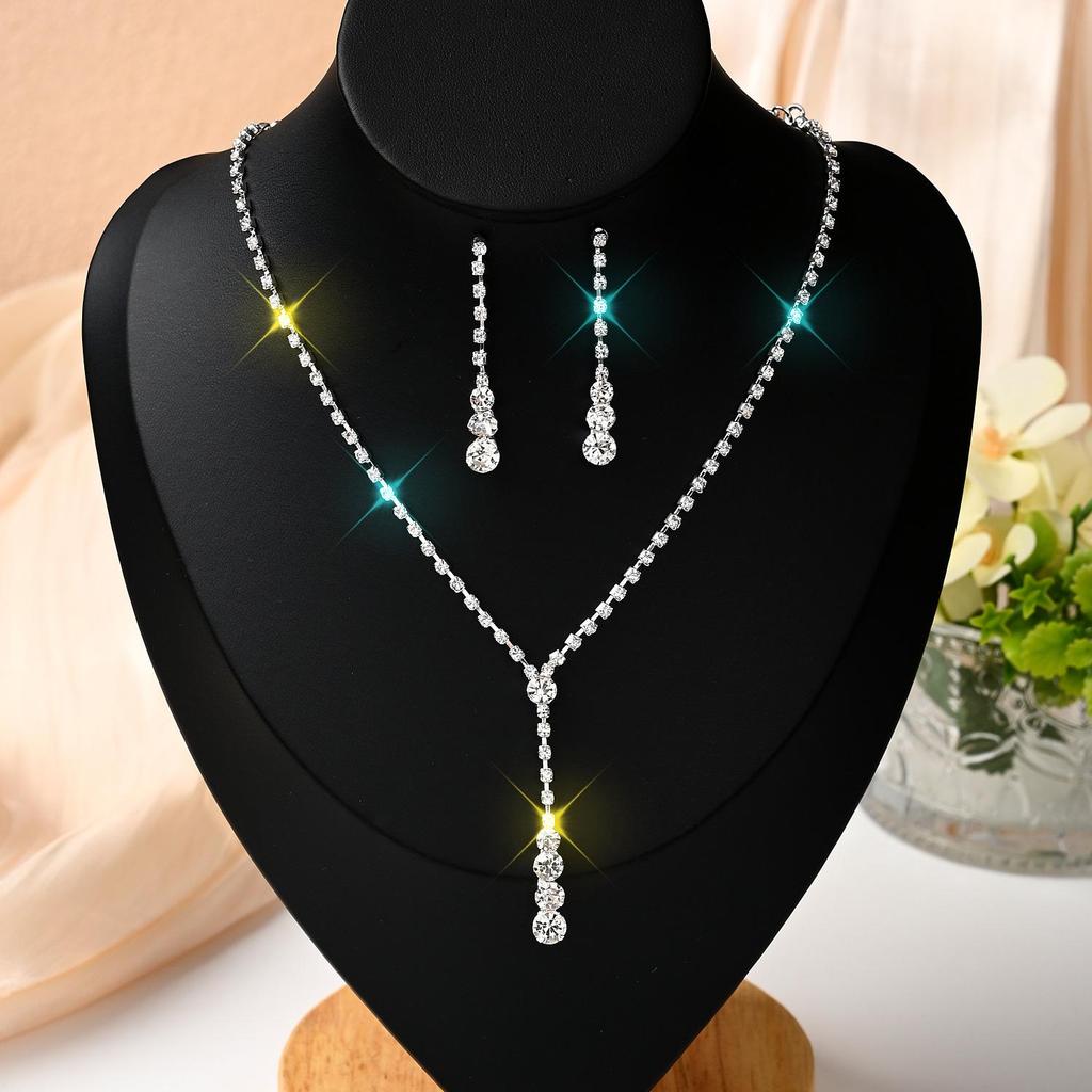 Funkelndes Strass- & Zirkon-Braut-Halsketten- und Ohrring-Set - Elegante Hochzeitsaccessoires