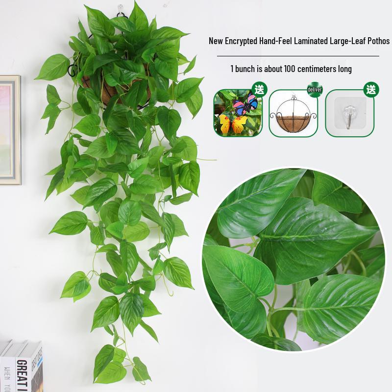 Artificial Pothos & Spider Plant Rattan Vine Wall Hanging for Indoor/Outdoor Decor