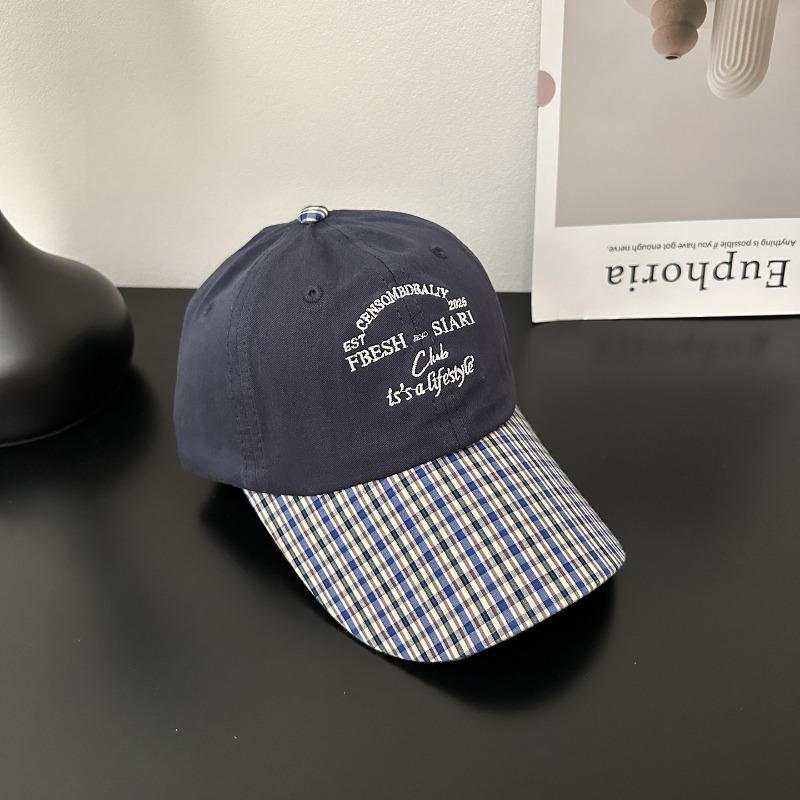Letter Embroidery Niche Contrasting Color Plaid Brim Baseball Cap Cap Children Spring and Summer Versatile Soft Top Cap Tide