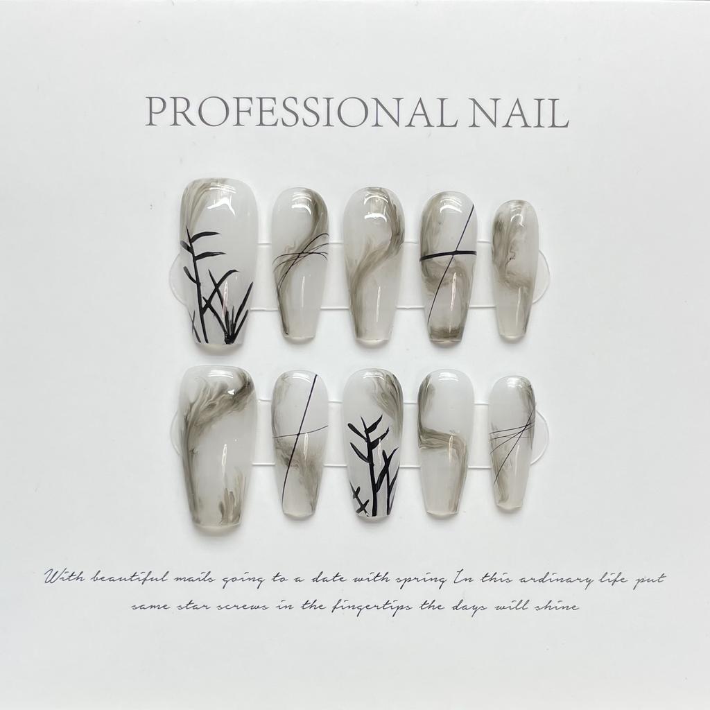 10pcs/set Purely Handmade Wearable Nails Removable Nail Art French Simple False Nails Finished Long and Short Nails