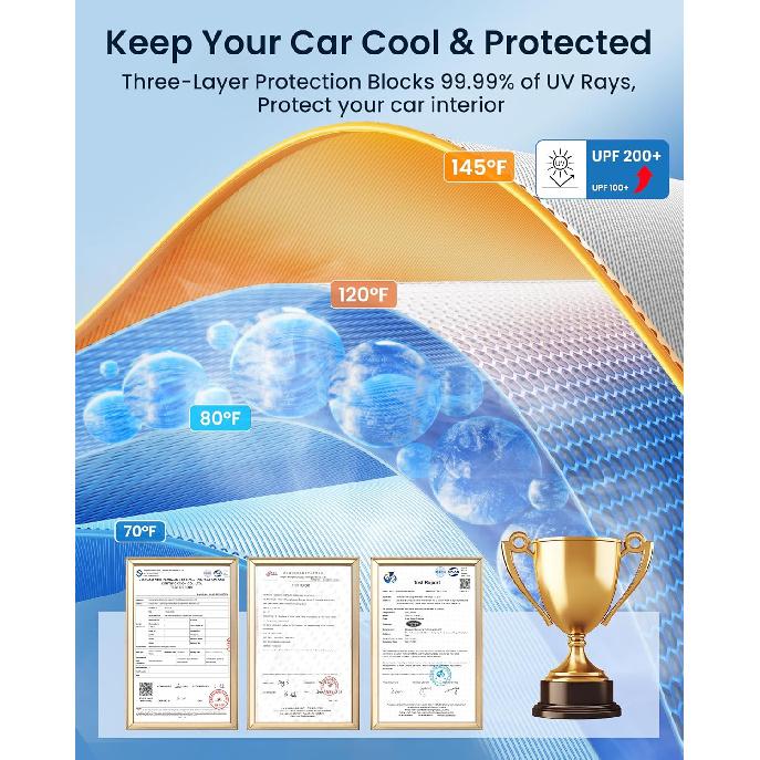 Car Windshield Sun Shade [2025 Upgrade] - Blocks 99.9% UV Rays | 99% Vehicles Compatibility Retractable Sun Shade For Car Windshield Shades For Front