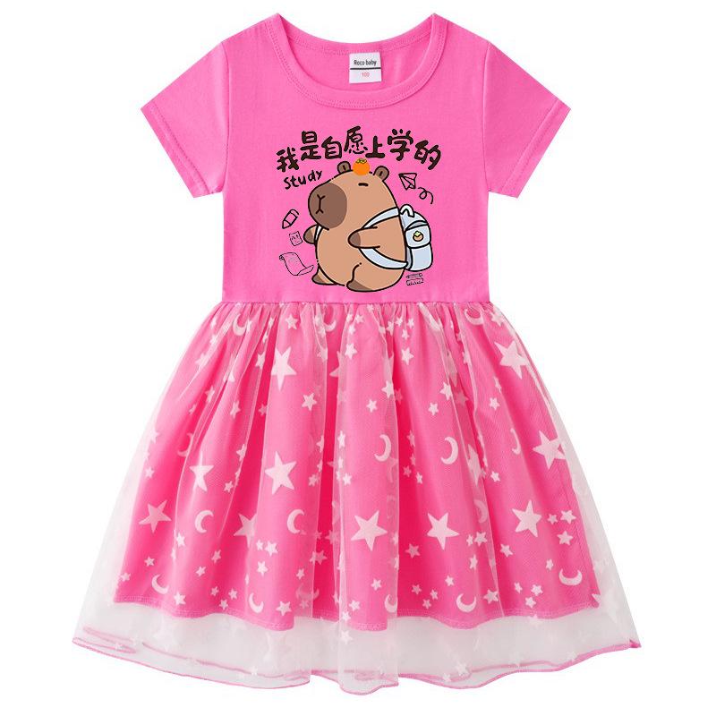 Korean Style Sparkling Rainbow Star Princess Dress for Girls - Short Sleeve Summer & Long Sleeve Spring/Autumn Styles Available