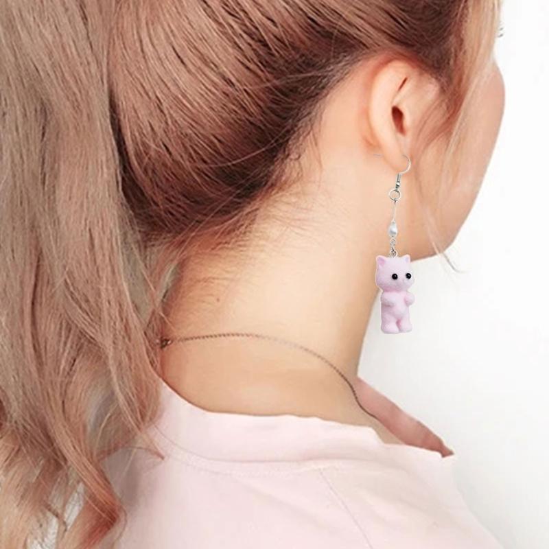 Unique Flocking Animal Earrings Cartoon Cats Shaped Ear Rings Ornament Women Girls Accessory Stylish Party Accessories