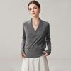 Velvet Cashmere Silk Women's Cross V-neck Sweater with Waist-cinching Knit 