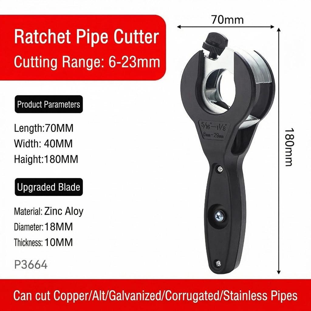 Ratchet Tube Cutter - Versatile Hand Tool for Copper, Aluminum, Iron, Stainless Steel, PPR & PE Pipes