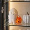 Decorazione Fantasma Luce Calda Halloween Che Tiene Zucca Statuetta, Statua Spettrale con Statuetta Lampada LED Luce Notturna, Ornamento in Resina per Scrivania Tavolo