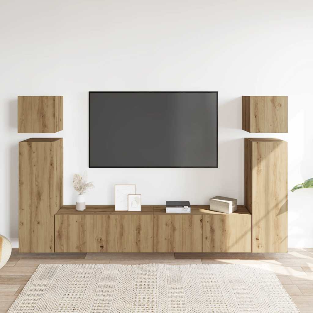 8 piece wall mounted TV cabinet set Artisan Oak finish engineered wood