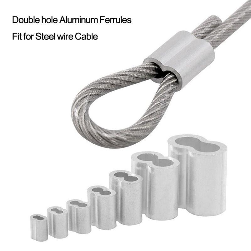 10-50Pcs 8-Shape M1 to M12 Crimp Sleeve Double Hole Fixing Clip Cable Clip Aluminum Hardware Wire Ferrules Steel Wire Rope